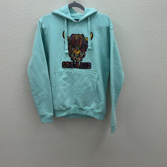 Cotton Wonders Pastel Highland Cow Scotland Hoodie Sweatshirt Adult sz Small NEW - Picture 1 of 7